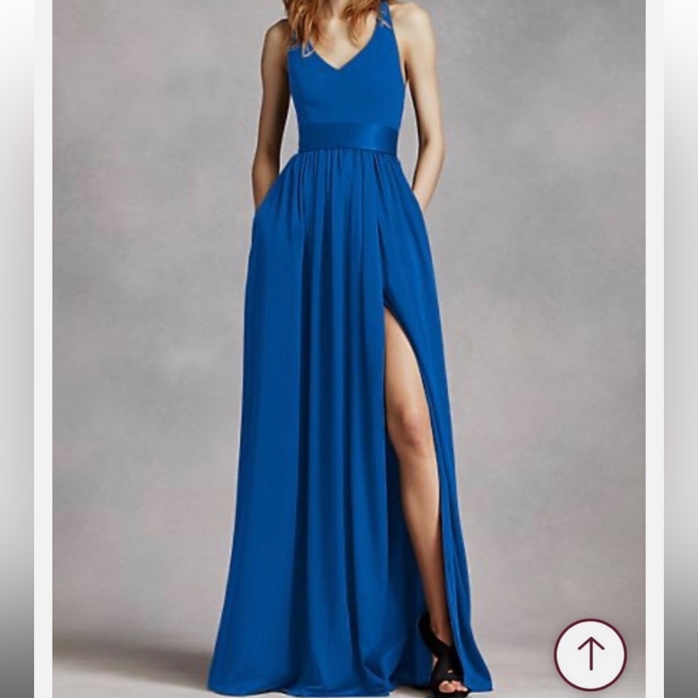 White By Vera Wang V Neck Halter Sash Bridesmaid Dress